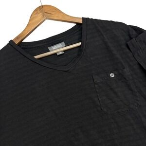 Kenneth Cole Reaction V-Neck T-Shirt Pocket Casual Striped Black Mens Large